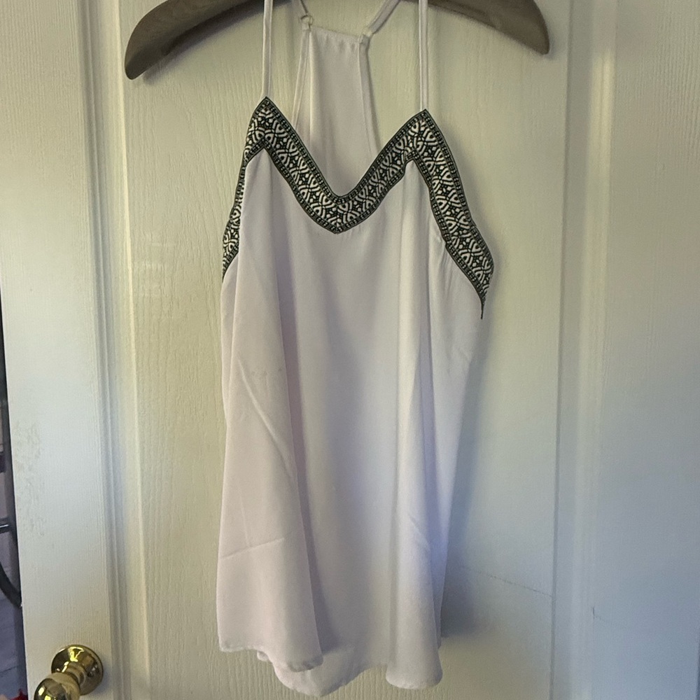 SHEIN White Camisole with Black Patterned Trim